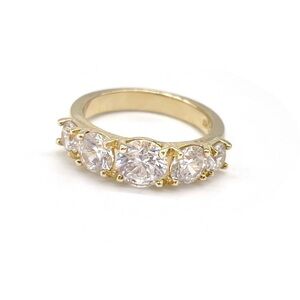 Sterling Silver 5-Stone Band Ring Brilliant Round Accents Vintage Style Sz 5.75